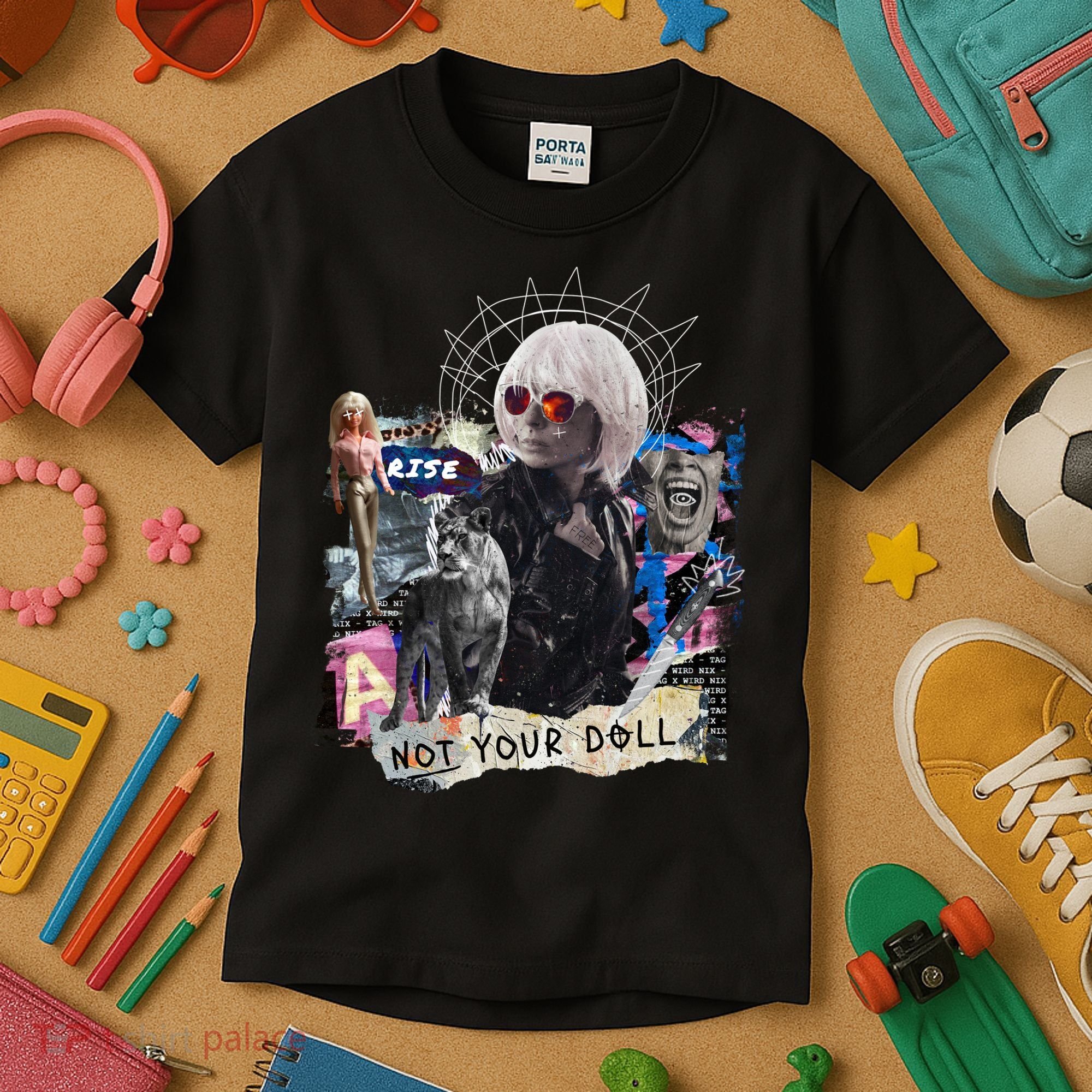 Feminist Punk Collage Not Your Doll Kids T-Shirt