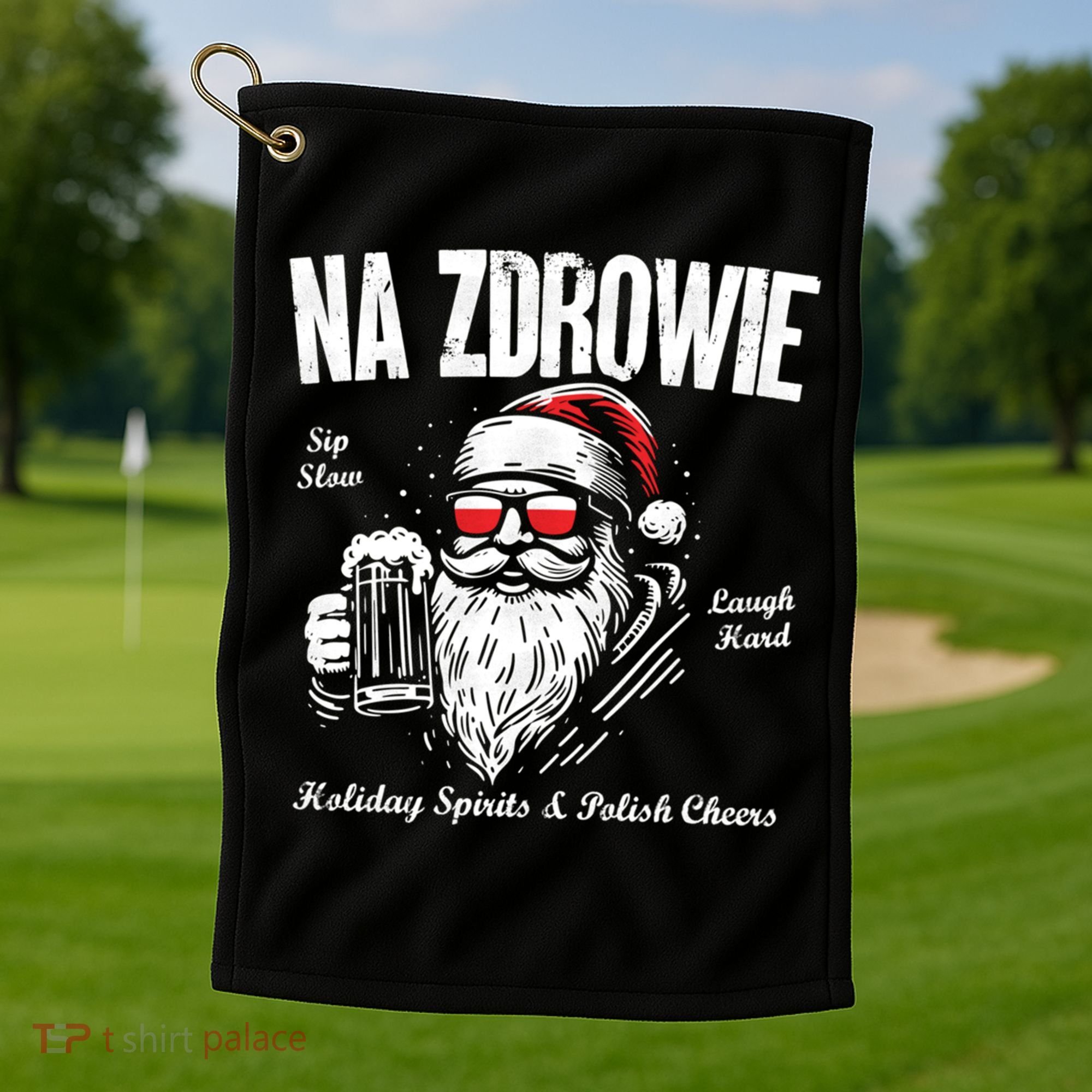Funny Polish Christmas Santa Cool Na Zdrowie Poland Beer Meaningful Gift Golf Towel