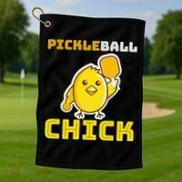 Funny Pickleball Chick Golf Towel thumb 1