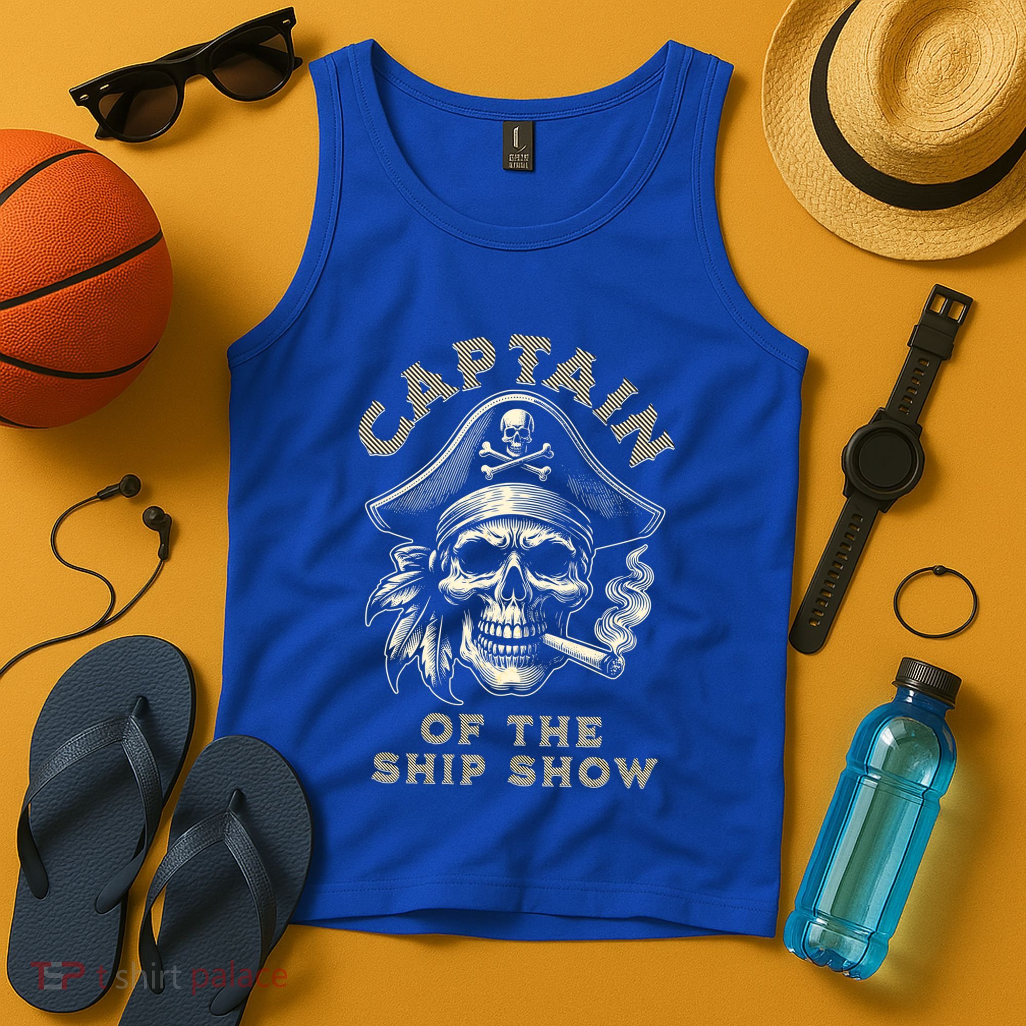 Funny Pontoon Captain Motor Boat Dad Pirate Graphic Gift Tank Top