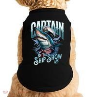 Funny Pontoon Captain Motor Boat Dad Shark Graphic Gift Doggie Tank thumb 0