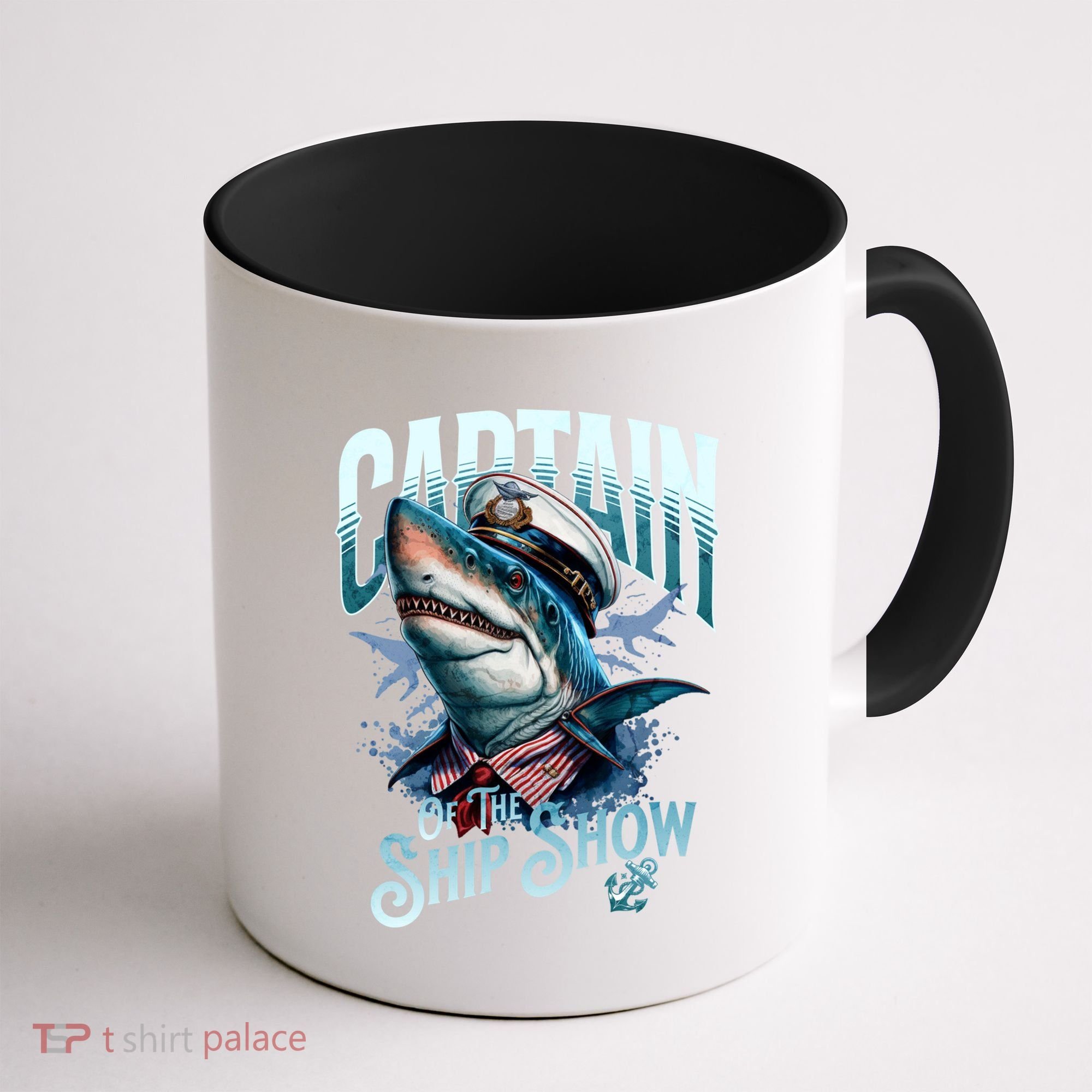 Funny Pontoon Captain Motor Boat Dad Shark Graphic Gift Coffee Mug