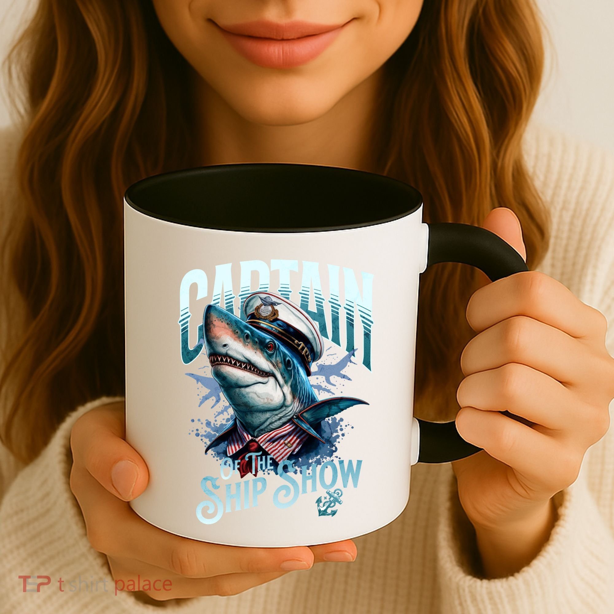 Funny Pontoon Captain Motor Boat Dad Shark Graphic Gift Coffee Mug