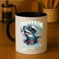 Funny Pontoon Captain Motor Boat Dad Shark Graphic Gift Coffee Mug thumb 4