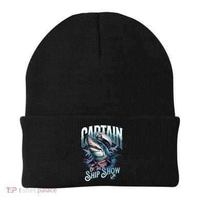 Funny Pontoon Captain Motor Boat Dad Shark Graphic Gift Beanie