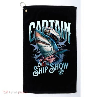 Funny Pontoon Captain Motor Boat Dad Shark Graphic Gift Golf Towel