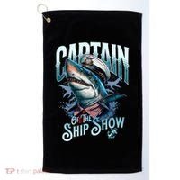 Funny Pontoon Captain Motor Boat Dad Shark Graphic Gift Golf Towel thumb 0