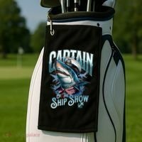 Funny Pontoon Captain Motor Boat Dad Shark Graphic Gift Golf Towel thumb 2