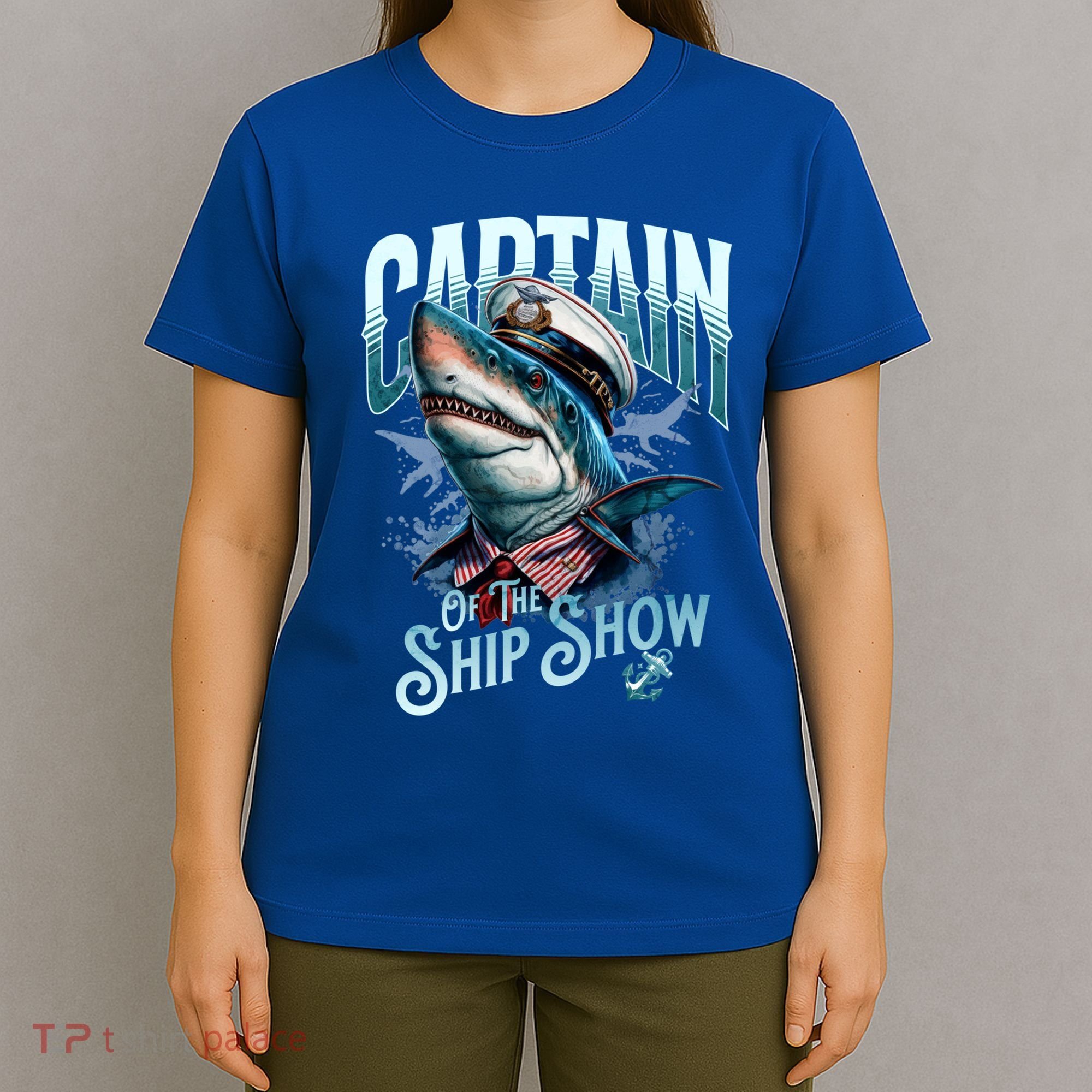 Funny Pontoon Captain Motor Boat Dad Shark Graphic Gift T-Shirt