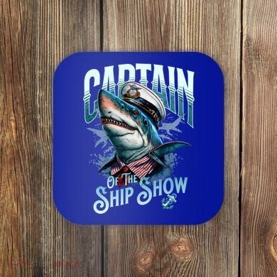 Funny Pontoon Captain Motor Boat Dad Shark Graphic Gift Coaster