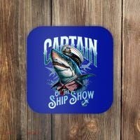 Funny Pontoon Captain Motor Boat Dad Shark Graphic Gift Coaster thumb 0