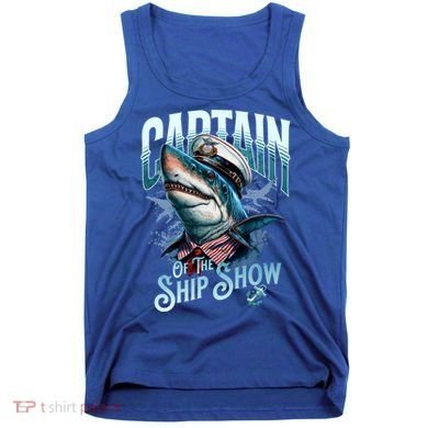 Funny Pontoon Captain Motor Boat Dad Shark Graphic Gift Tank Top