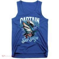 Funny Pontoon Captain Motor Boat Dad Shark Graphic Gift Tank Top thumb 0
