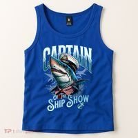 Funny Pontoon Captain Motor Boat Dad Shark Graphic Gift Tank Top thumb 2