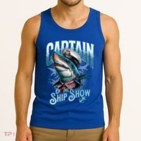 Funny Pontoon Captain Motor Boat Dad Shark Graphic Gift Tank Top thumb 3