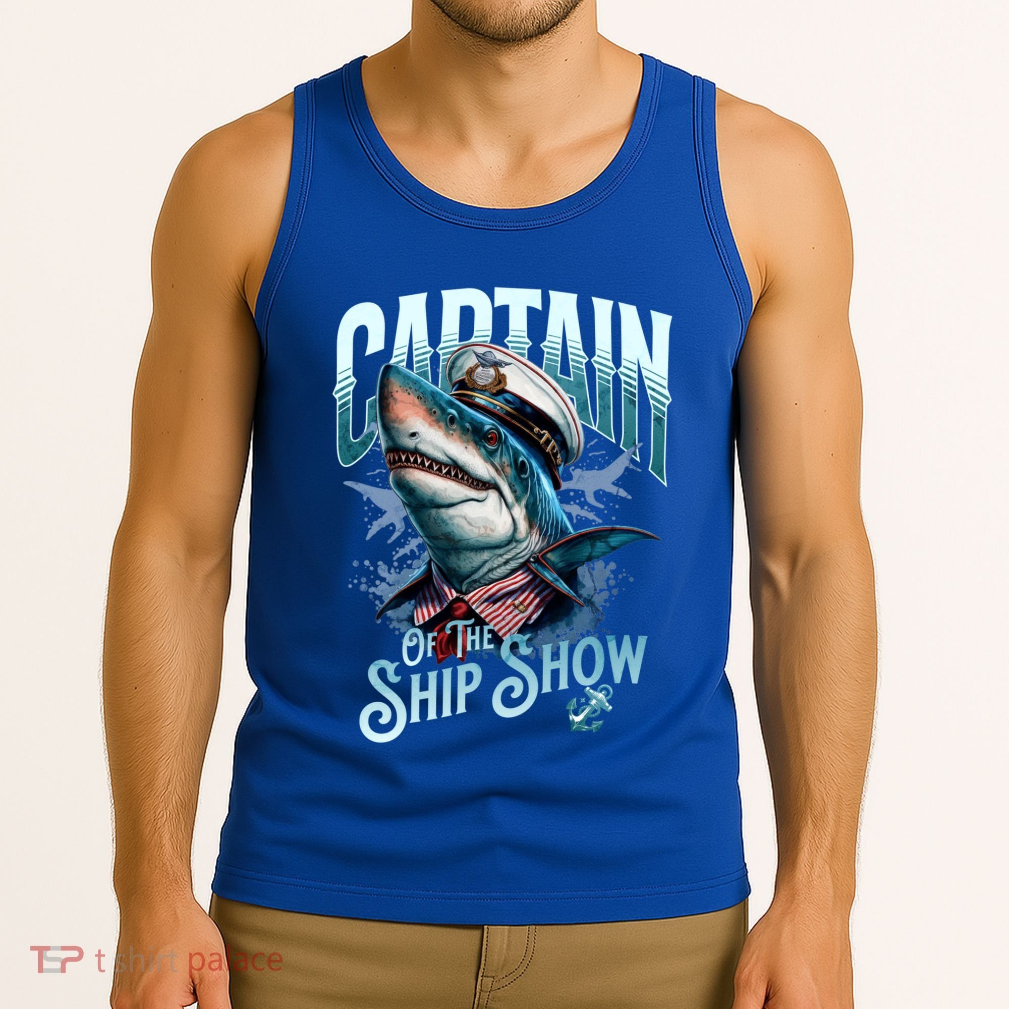 Funny Pontoon Captain Motor Boat Dad Shark Graphic Gift Tank Top