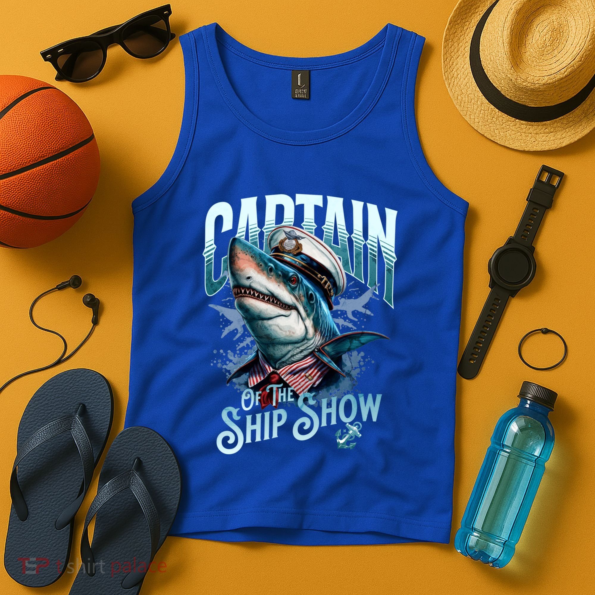 Funny Pontoon Captain Motor Boat Dad Shark Graphic Gift Tank Top