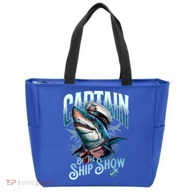 Funny Pontoon Captain Motor Boat Dad Shark Graphic Gift Tote Bag