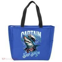 Funny Pontoon Captain Motor Boat Dad Shark Graphic Gift Tote Bag thumb 0
