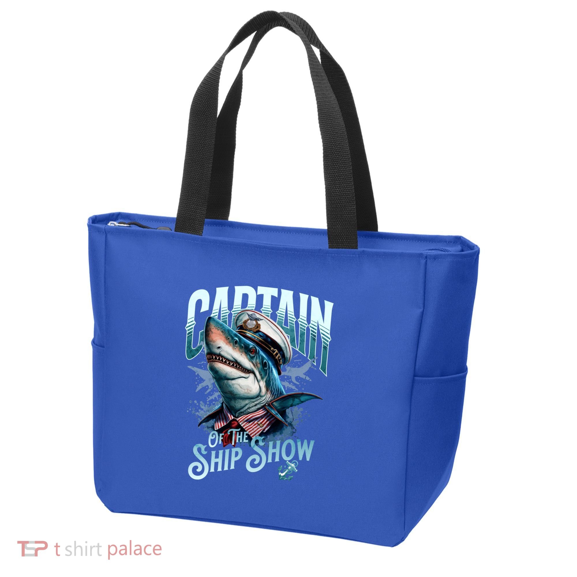 Funny Pontoon Captain Motor Boat Dad Shark Graphic Gift Tote Bag