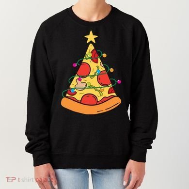 Funny Pizza Christmas Tree Lights Funny Xmas Women's Sweatshirt