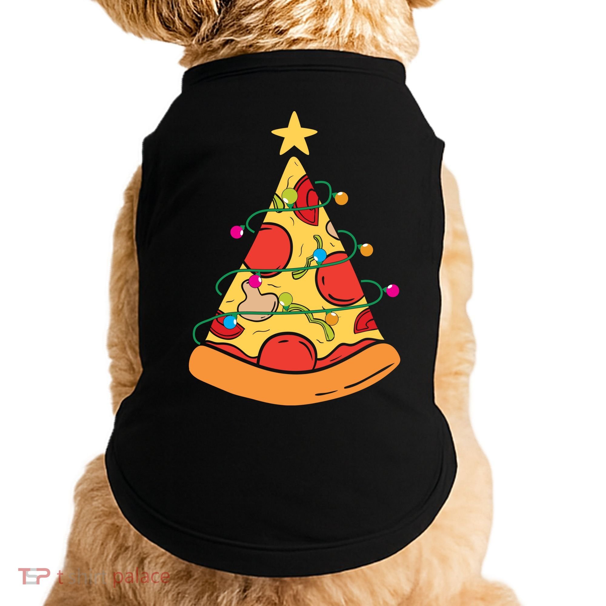 Funny Pizza Christmas Tree Lights Funny Xmas Doggie Tank