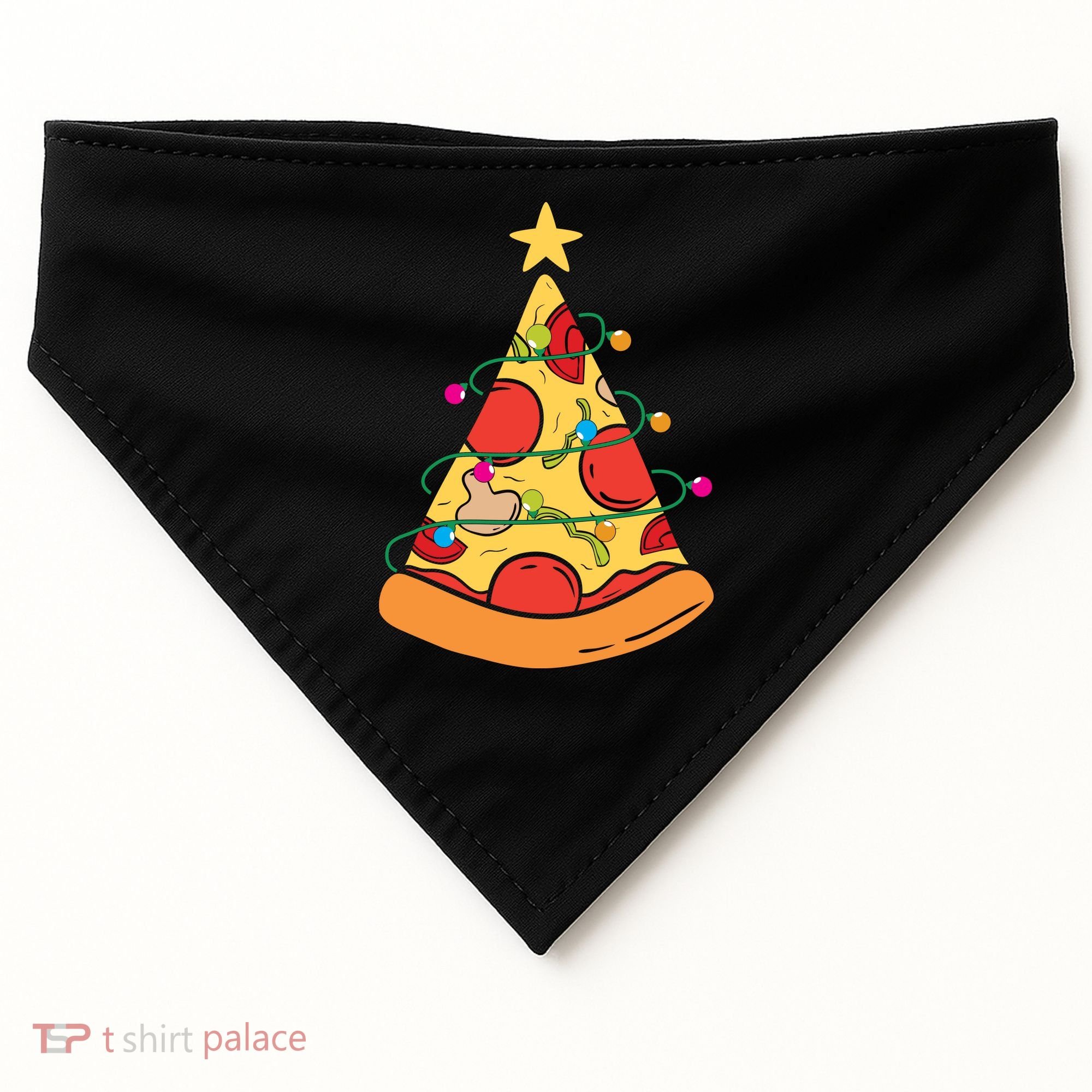 Funny Pizza Christmas Tree Lights Funny Xmas USA-Made Doggie Bandana