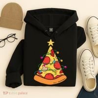 Funny Pizza Christmas Tree Lights Funny Xmas Hoodie thumb 4