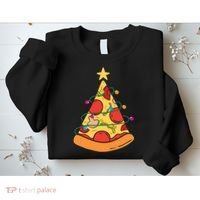 Funny Pizza Christmas Tree Lights Funny Xmas Sweatshirt thumb 2