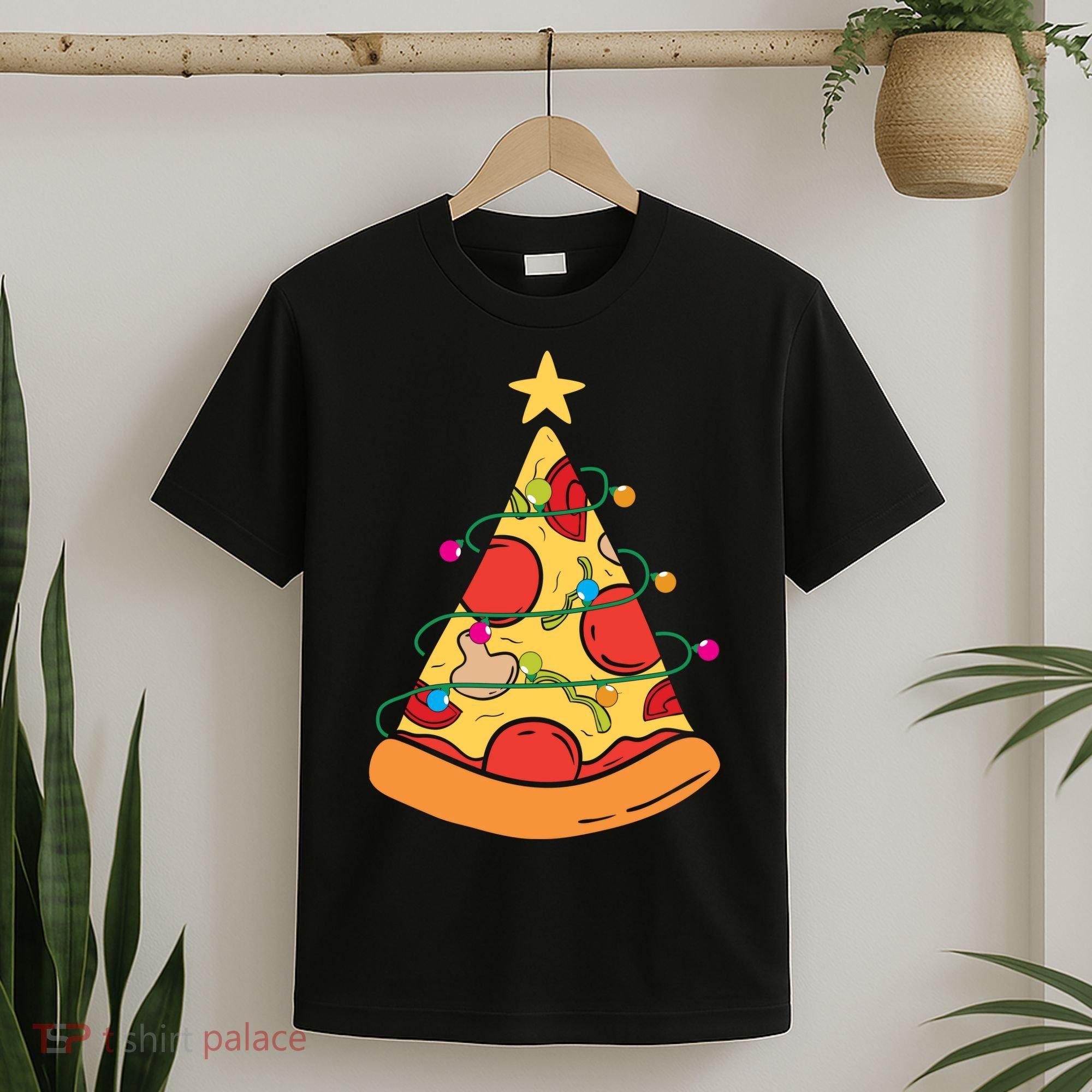 Funny Pizza Christmas Tree Lights Funny Xmas T-Shirt