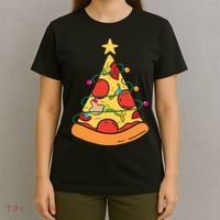 Funny Pizza Christmas Tree Lights Funny Xmas T-Shirt thumb 4