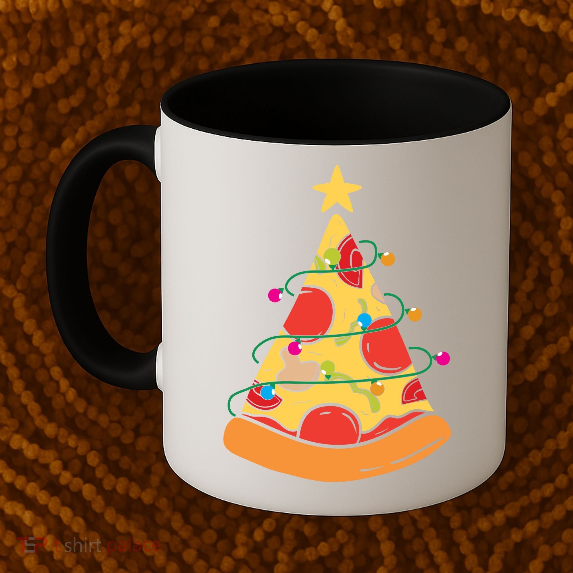 Funny Pizza Christmas Tree Lights Funny Xmas Coffee Mug