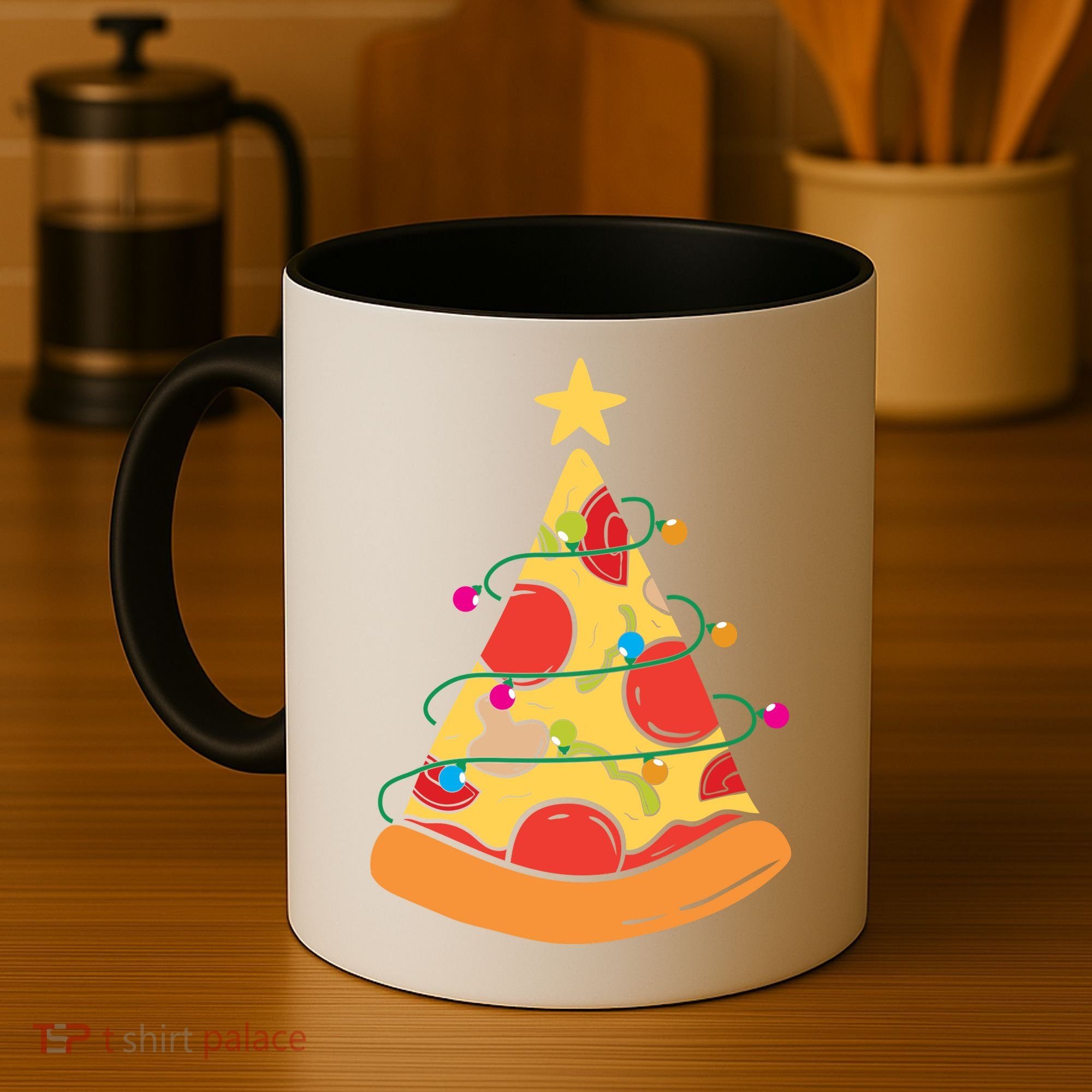 Funny Pizza Christmas Tree Lights Funny Xmas Coffee Mug