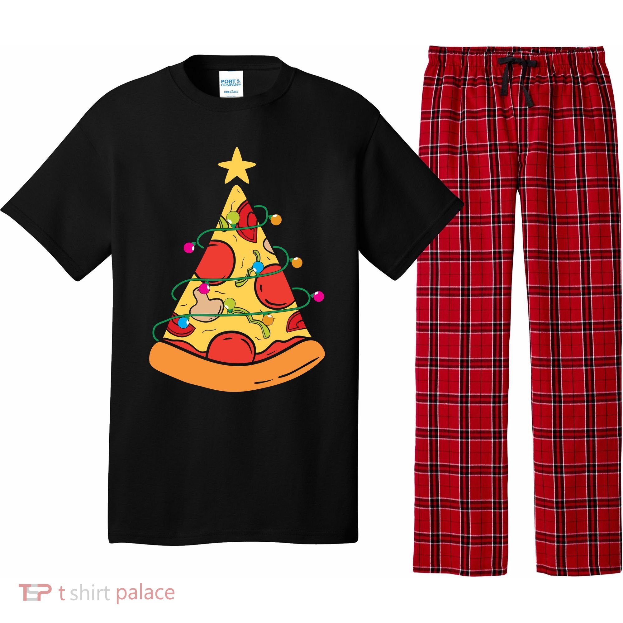 Funny Pizza Christmas Tree Lights Funny Xmas Pajama Set
