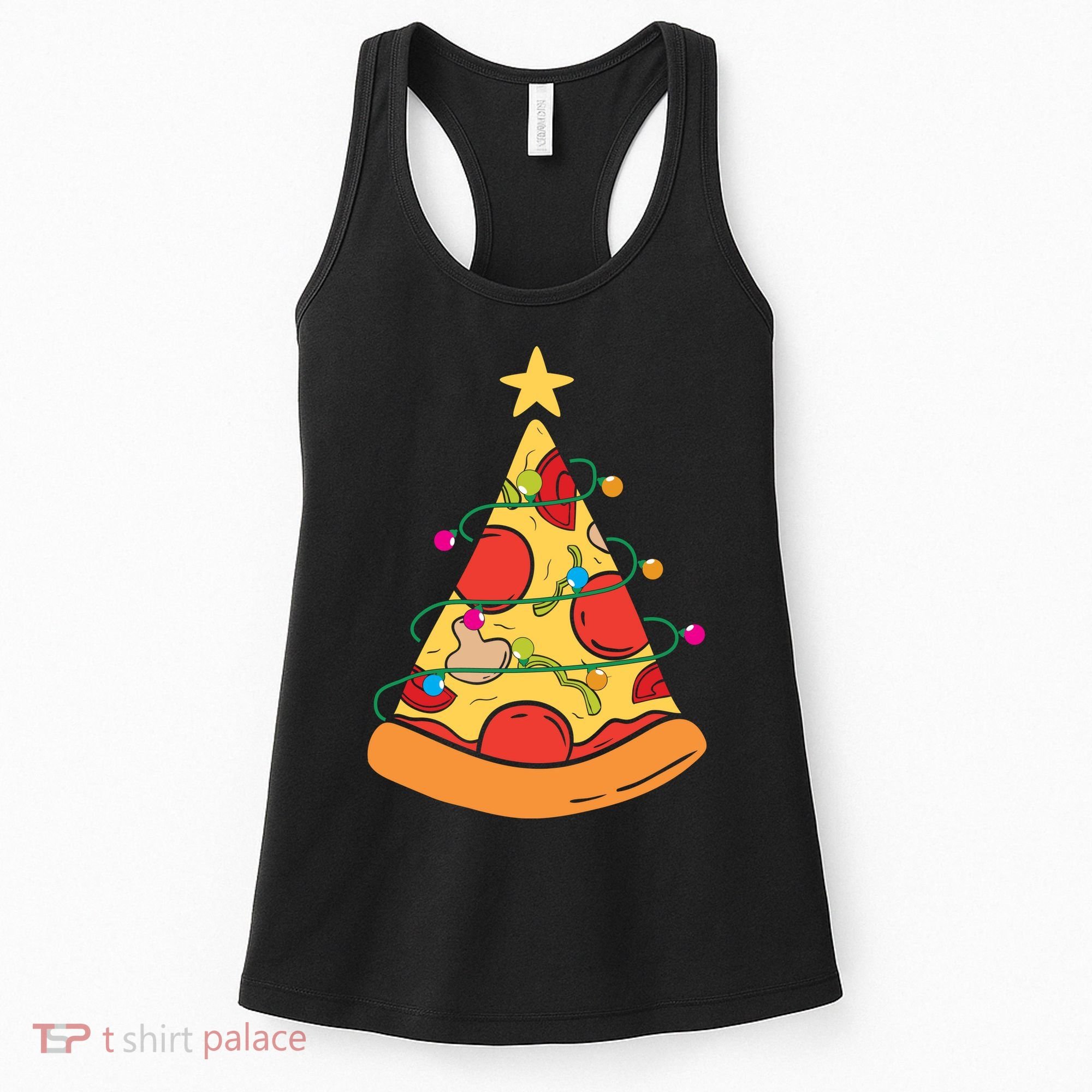 Funny Pizza Christmas Tree Lights Funny Xmas Women's Tank Top