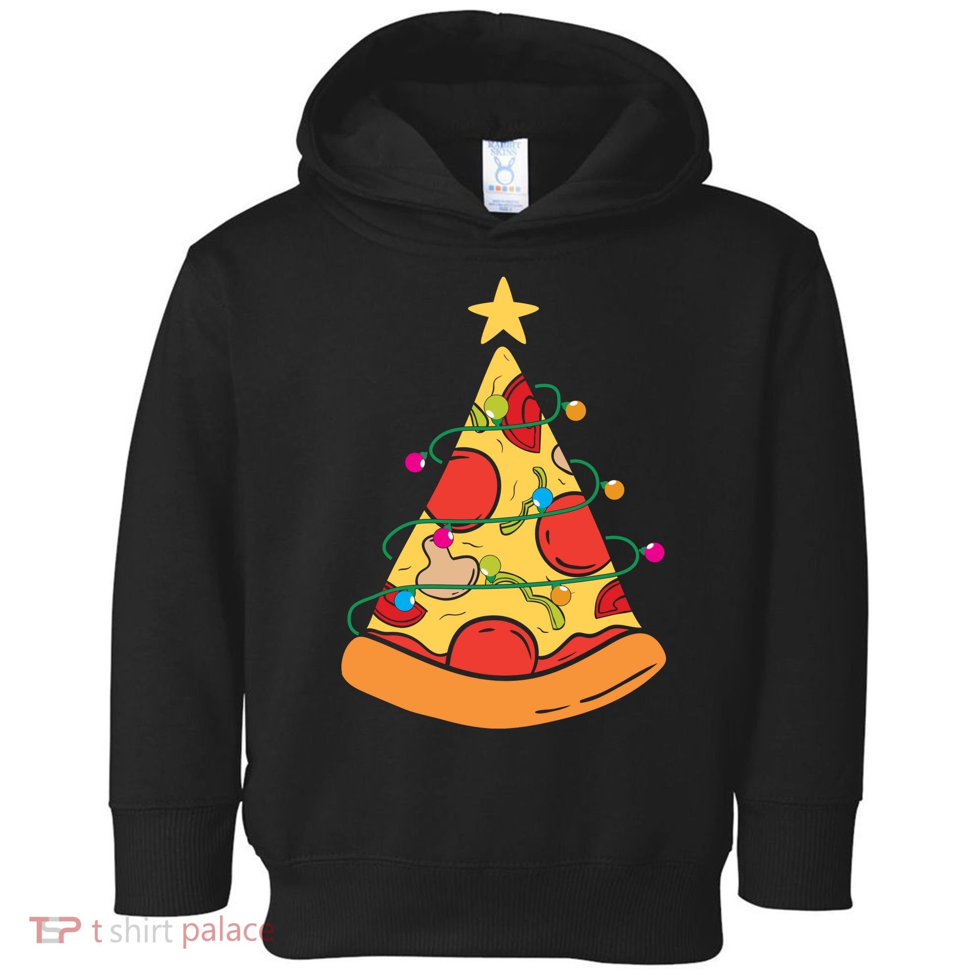 Funny Pizza Christmas Tree Lights Funny Xmas Toddler Hoodie