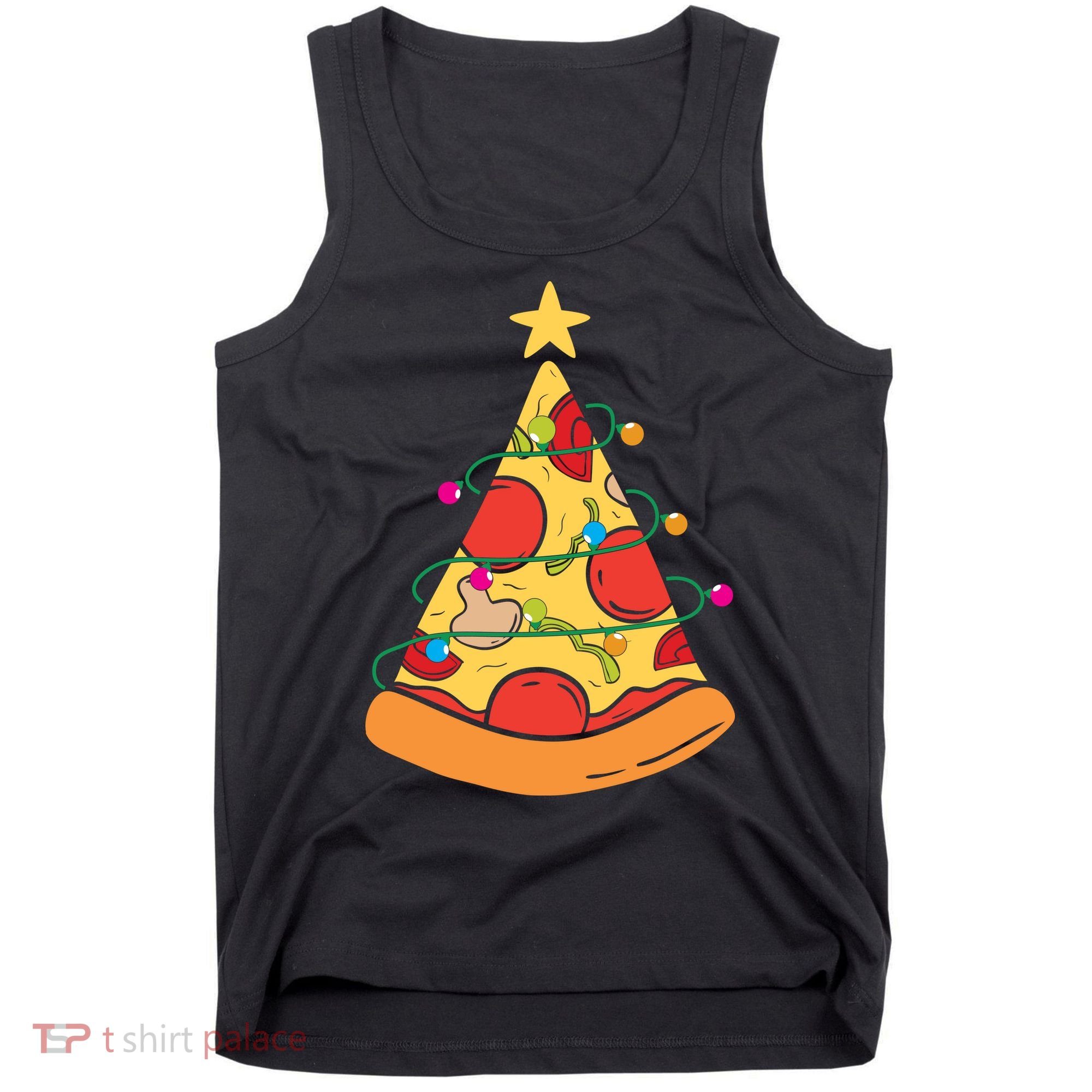Funny Pizza Christmas Tree Lights Funny Xmas Tank Top