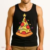 Funny Pizza Christmas Tree Lights Funny Xmas Tank Top thumb 3