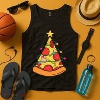 Funny Pizza Christmas Tree Lights Funny Xmas Tank Top thumb 4