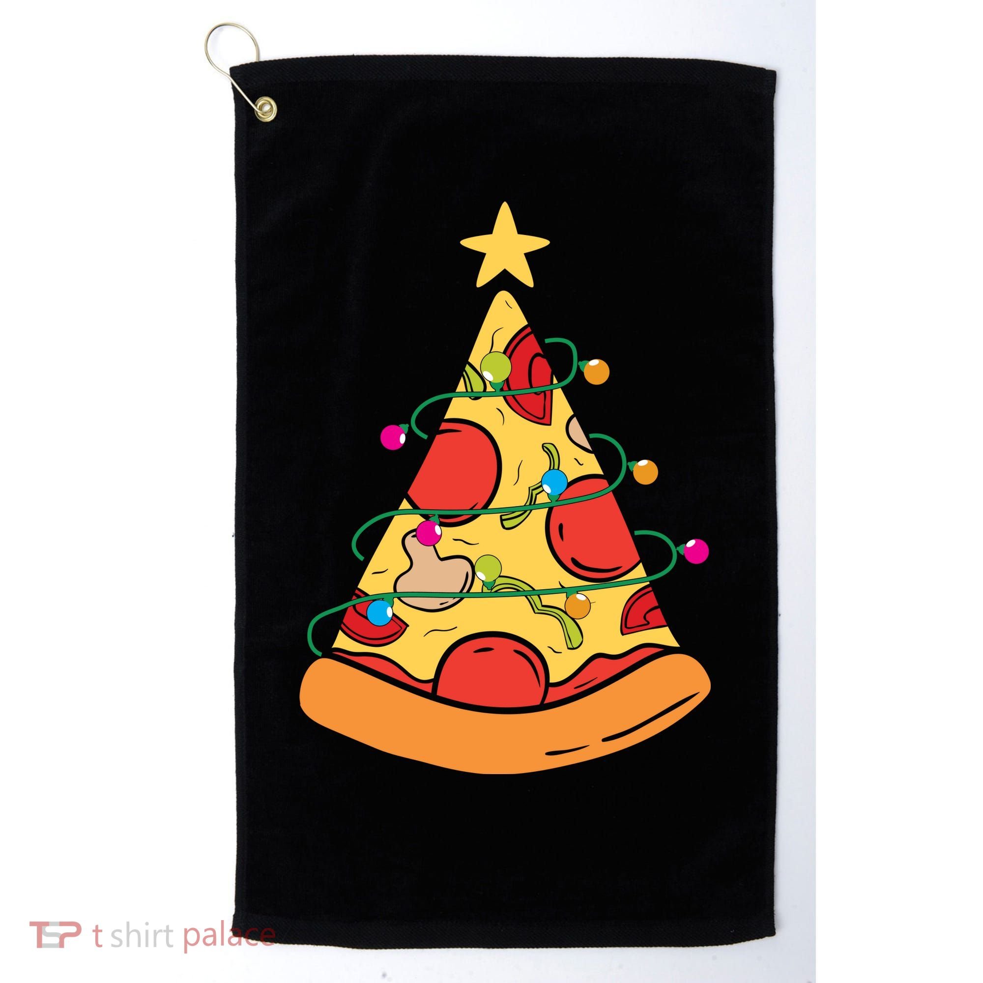 Funny Pizza Christmas Tree Lights Funny Xmas Golf Towel