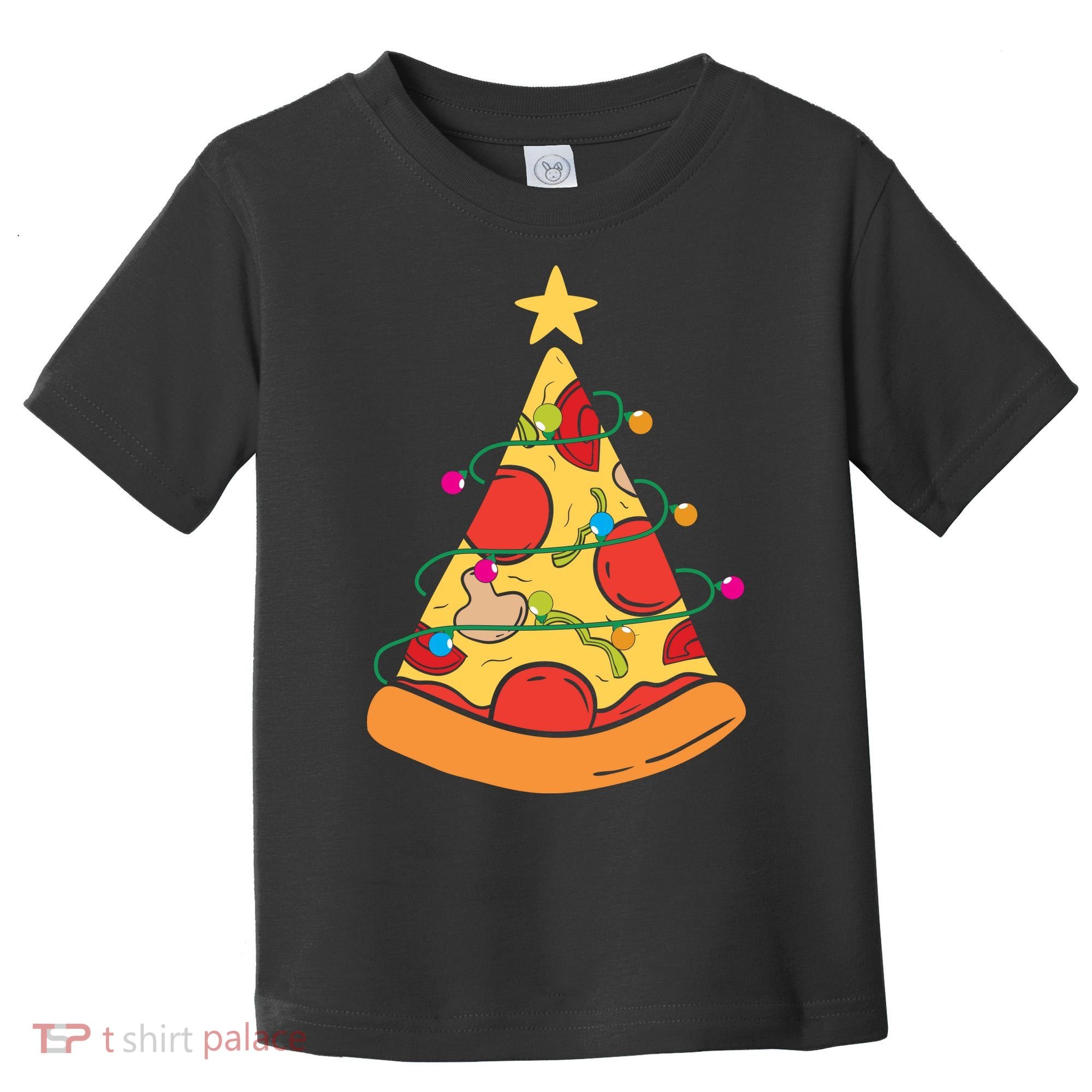 Funny Pizza Christmas Tree Lights Funny Xmas Toddler T-Shirt