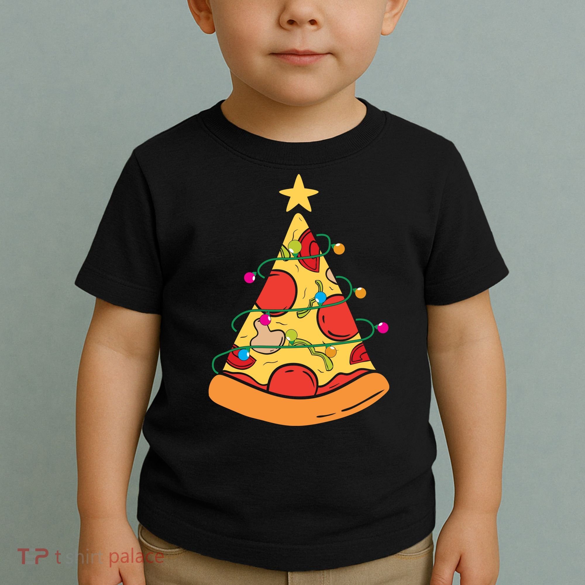 Funny Pizza Christmas Tree Lights Funny Xmas Toddler T-Shirt