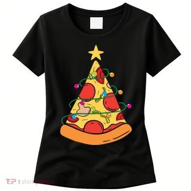 Funny Pizza Christmas Tree Lights Funny Xmas Women's T-Shirt