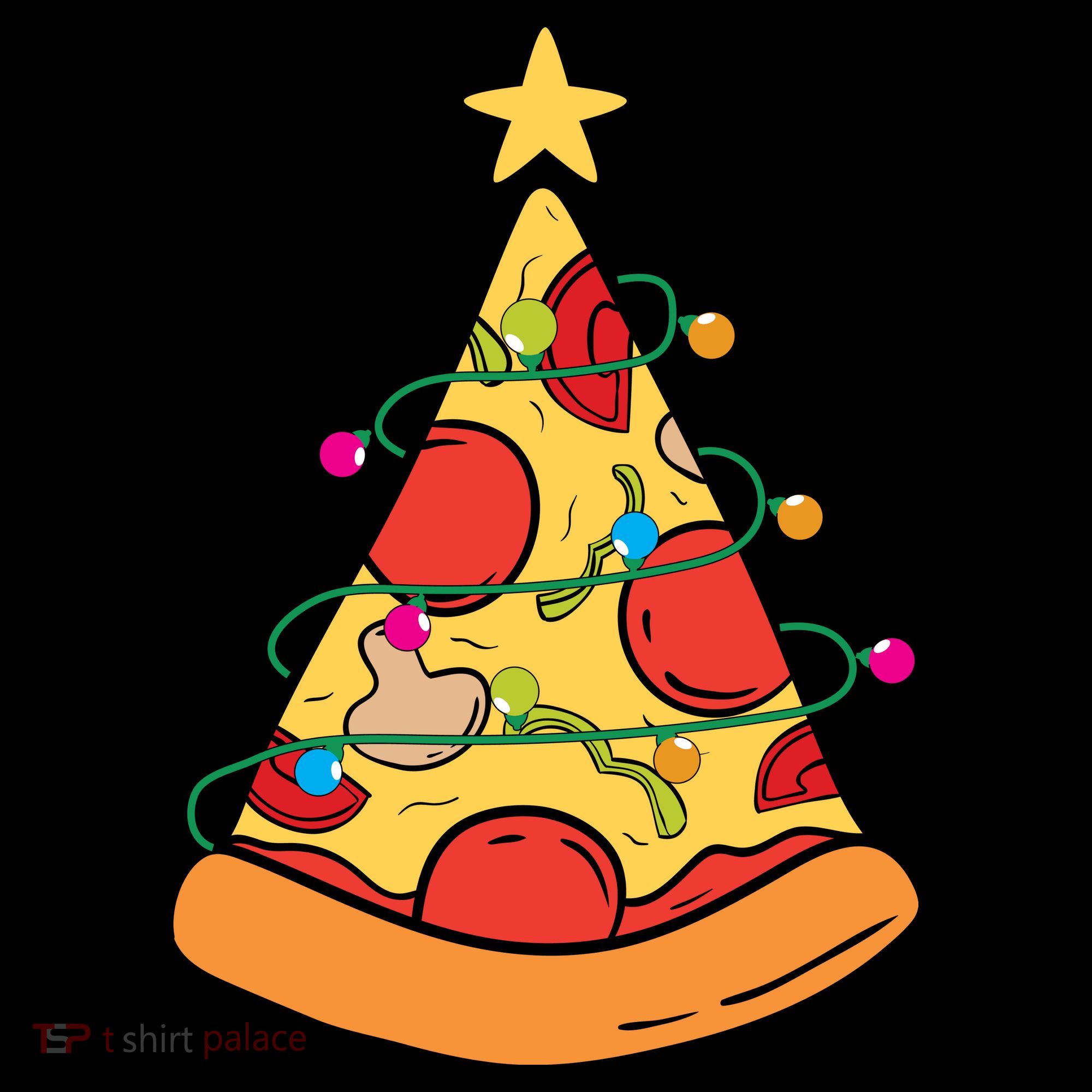 Funny Pizza Christmas Tree Lights Funny Xmas Women's T-Shirt