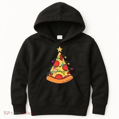 Funny Pizza Christmas Tree Lights Funny Xmas Kids Hoodie