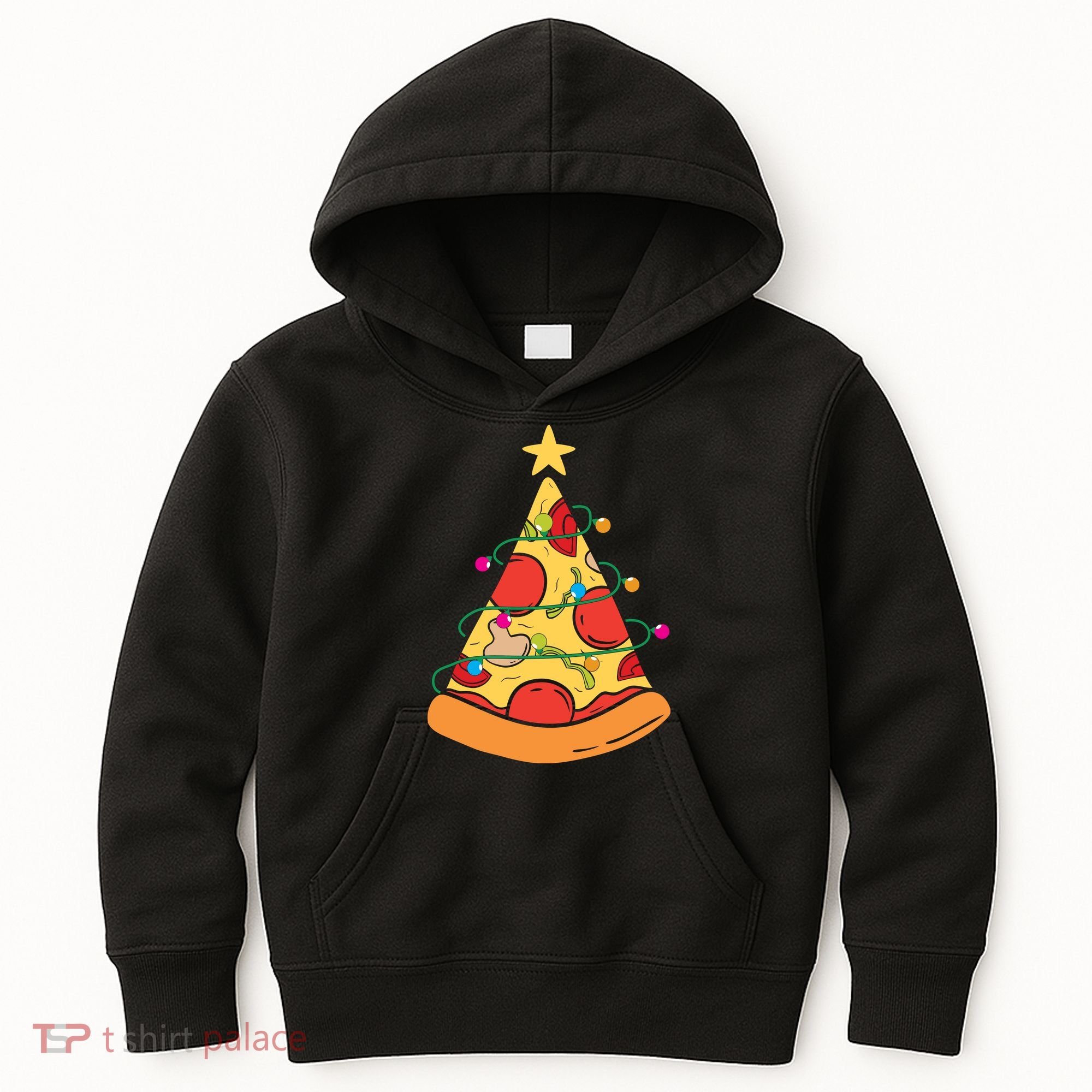 Funny Pizza Christmas Tree Lights Funny Xmas Kids Hoodie