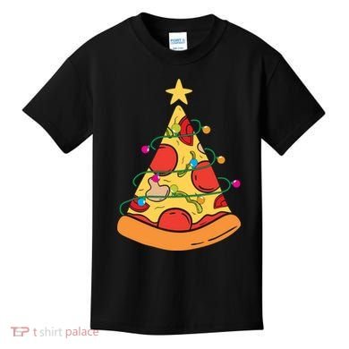 Funny Pizza Christmas Tree Lights Funny Xmas Kids T-Shirt