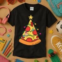 Funny Pizza Christmas Tree Lights Funny Xmas Kids T-Shirt thumb 3