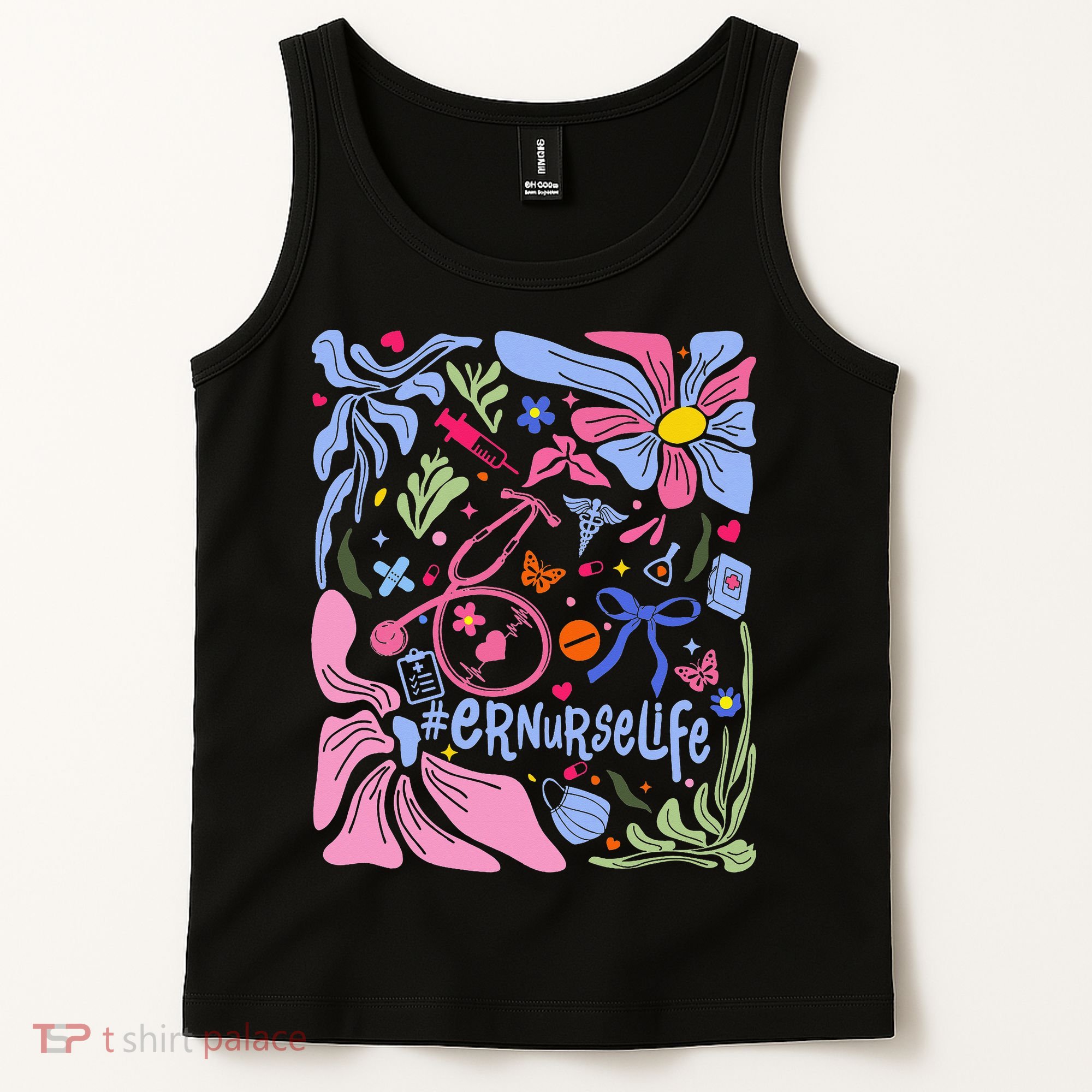 Floral Preppy Coquette Bow ER Nurse Stethoscope Nursing Tank Top