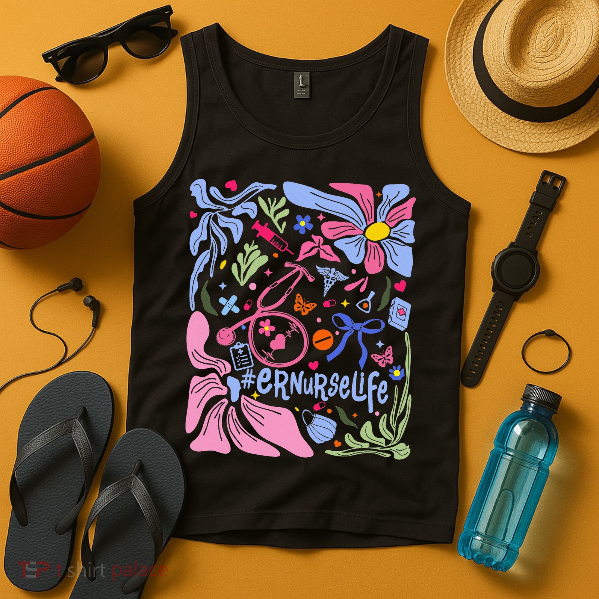 Floral Preppy Coquette Bow ER Nurse Stethoscope Nursing Tank Top